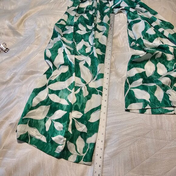 Women's Wide Leg Jade Leaf Print Satin Pants, Small - Picture 9 of 11